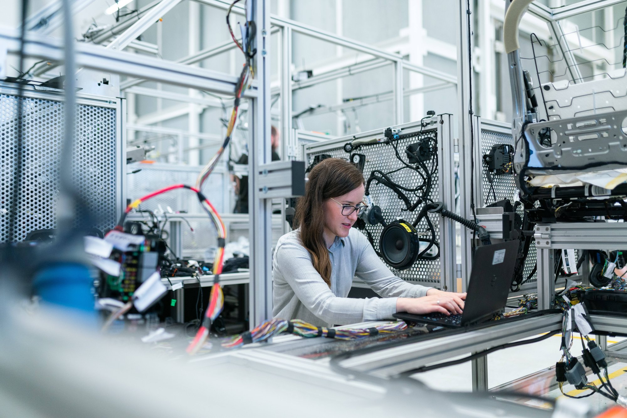 person at computer in lab