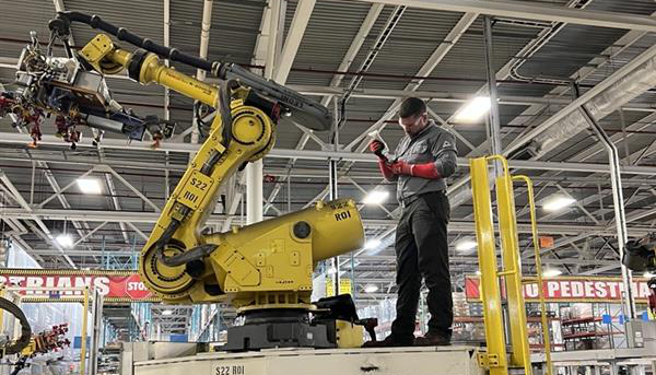 Close-up of industrial robot maintenance